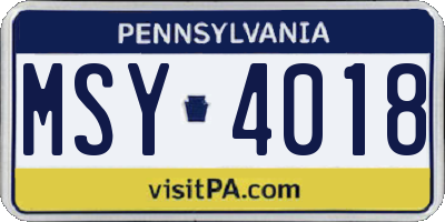 PA license plate MSY4018