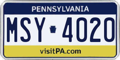 PA license plate MSY4020