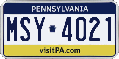 PA license plate MSY4021