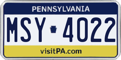 PA license plate MSY4022