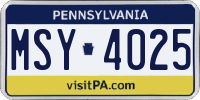 PA license plate MSY4025