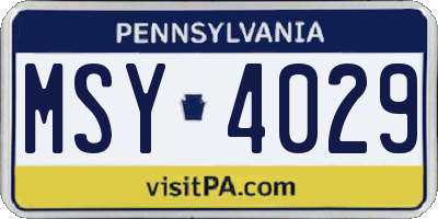 PA license plate MSY4029
