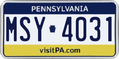 PA license plate MSY4031