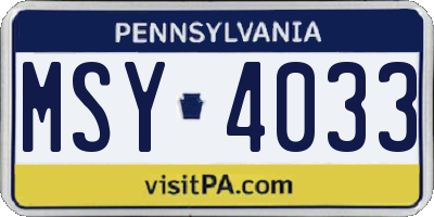 PA license plate MSY4033