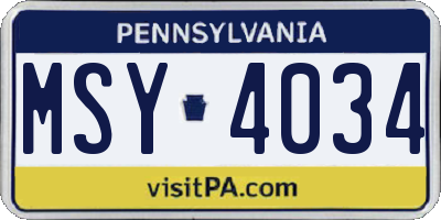 PA license plate MSY4034