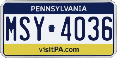 PA license plate MSY4036