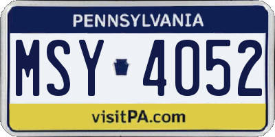 PA license plate MSY4052