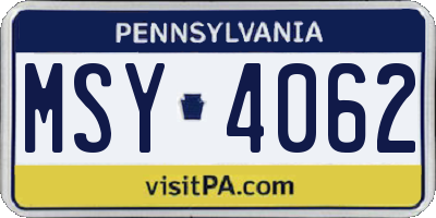 PA license plate MSY4062
