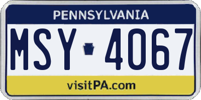 PA license plate MSY4067