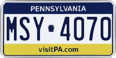 PA license plate MSY4070