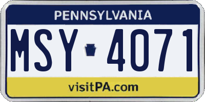 PA license plate MSY4071