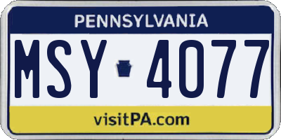 PA license plate MSY4077