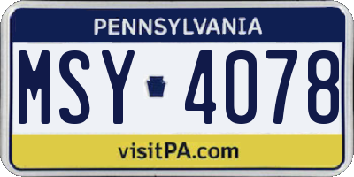 PA license plate MSY4078
