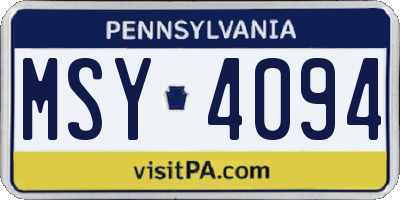 PA license plate MSY4094
