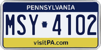 PA license plate MSY4102