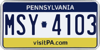 PA license plate MSY4103