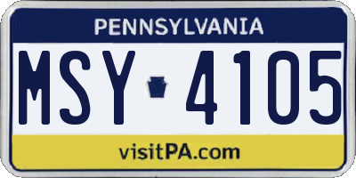 PA license plate MSY4105