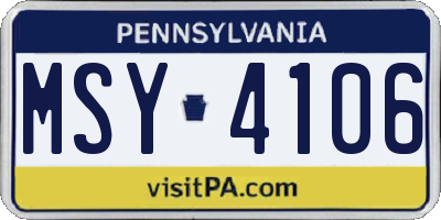 PA license plate MSY4106