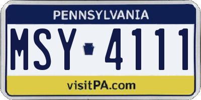 PA license plate MSY4111