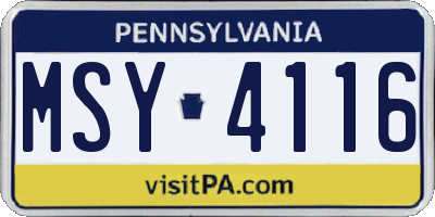 PA license plate MSY4116