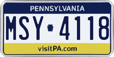 PA license plate MSY4118