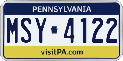 PA license plate MSY4122
