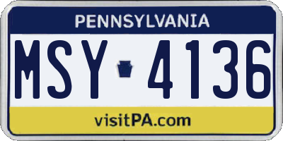 PA license plate MSY4136