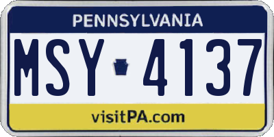 PA license plate MSY4137