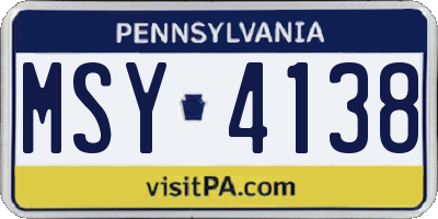PA license plate MSY4138