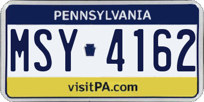 PA license plate MSY4162
