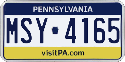 PA license plate MSY4165