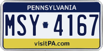 PA license plate MSY4167