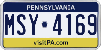 PA license plate MSY4169