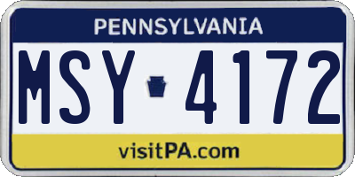 PA license plate MSY4172
