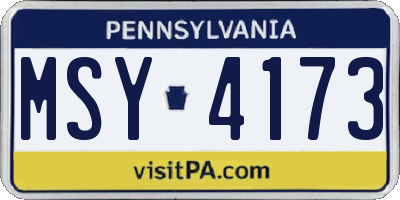 PA license plate MSY4173