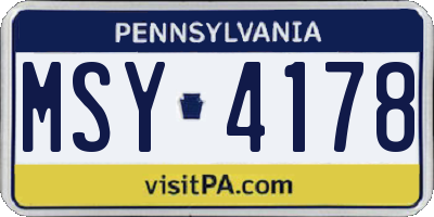 PA license plate MSY4178