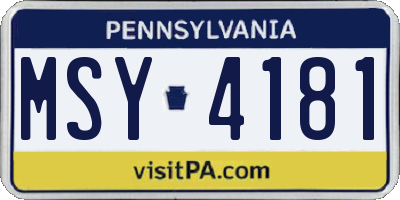 PA license plate MSY4181
