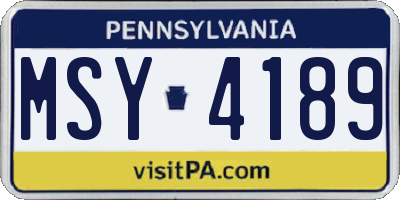 PA license plate MSY4189