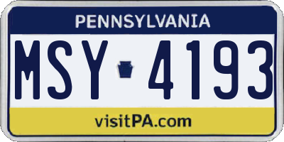 PA license plate MSY4193