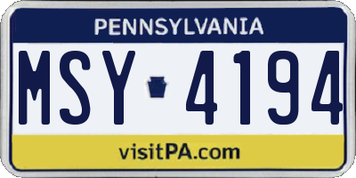 PA license plate MSY4194