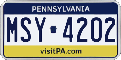 PA license plate MSY4202