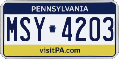 PA license plate MSY4203