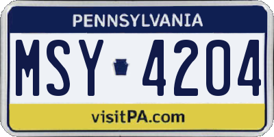 PA license plate MSY4204