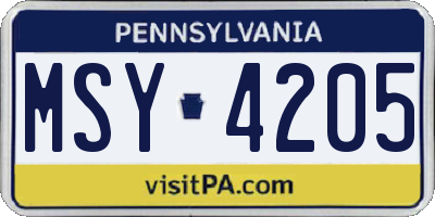 PA license plate MSY4205