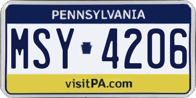 PA license plate MSY4206