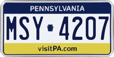 PA license plate MSY4207