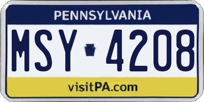 PA license plate MSY4208