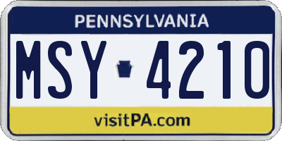 PA license plate MSY4210