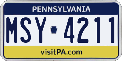 PA license plate MSY4211