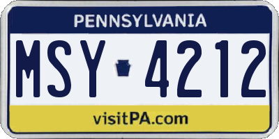 PA license plate MSY4212